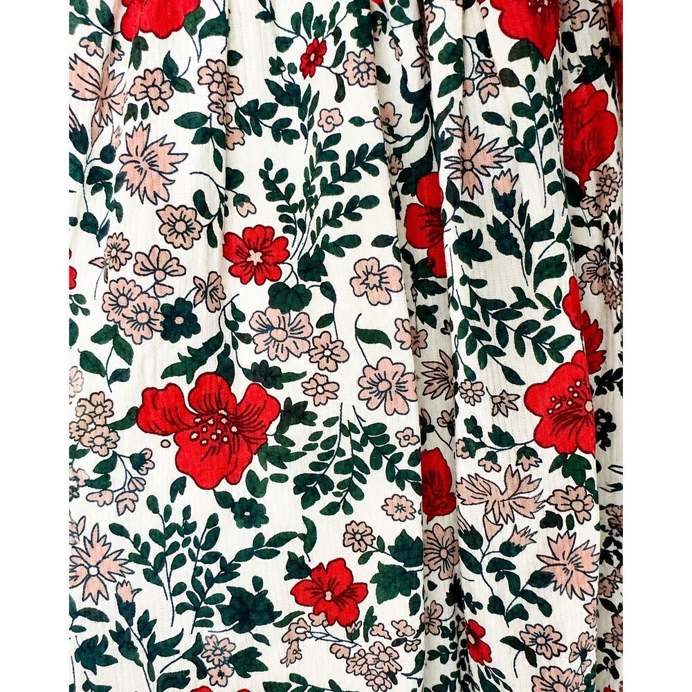The Great. The Gallery Dress Size 1 Ivory Red Floral Puff Sleeve Cotton Maxi - Picture 10 of 11